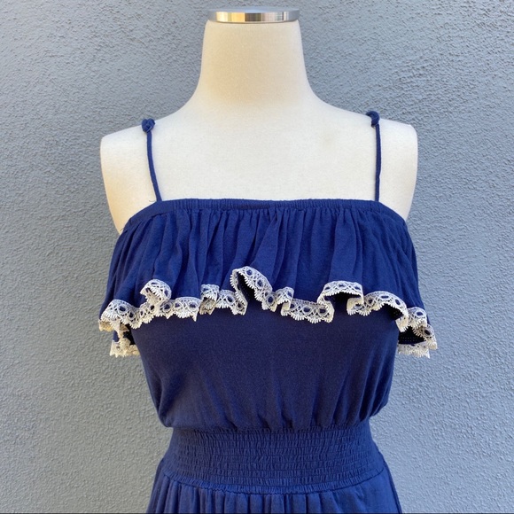 Navy Blue Ruffle Dress - Picture 2 of 7